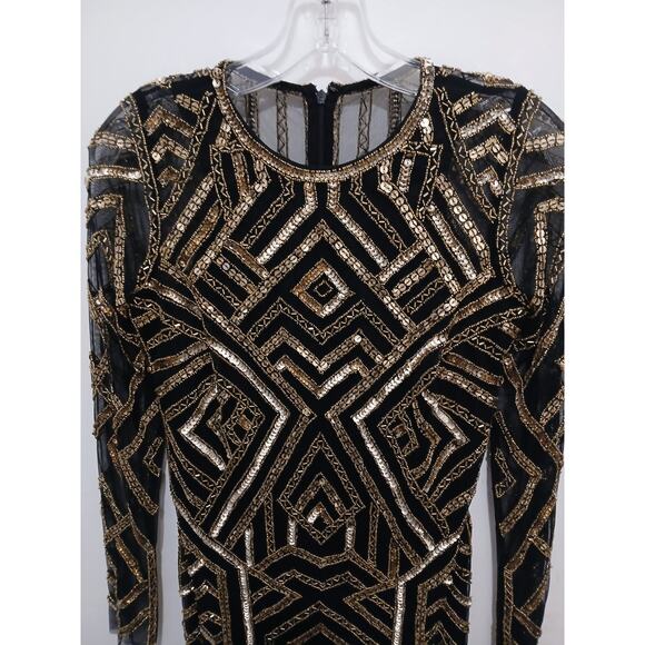 $265 NEW Aidan Mattox Beaded Dress Sz 2 Black Gold Geometric Holiday Designer - Picture 3 of 16
